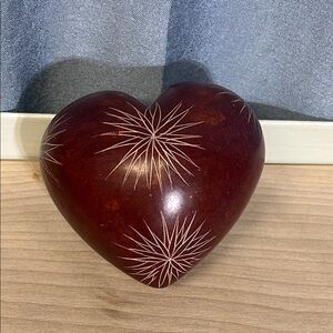 LARGE SOAPSTONE RED PUFFY HEART WITH starbust desing signed